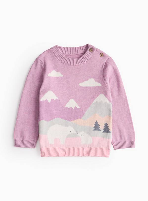 Pink Polar Bear Scene Knitted Jumper 9-12 months