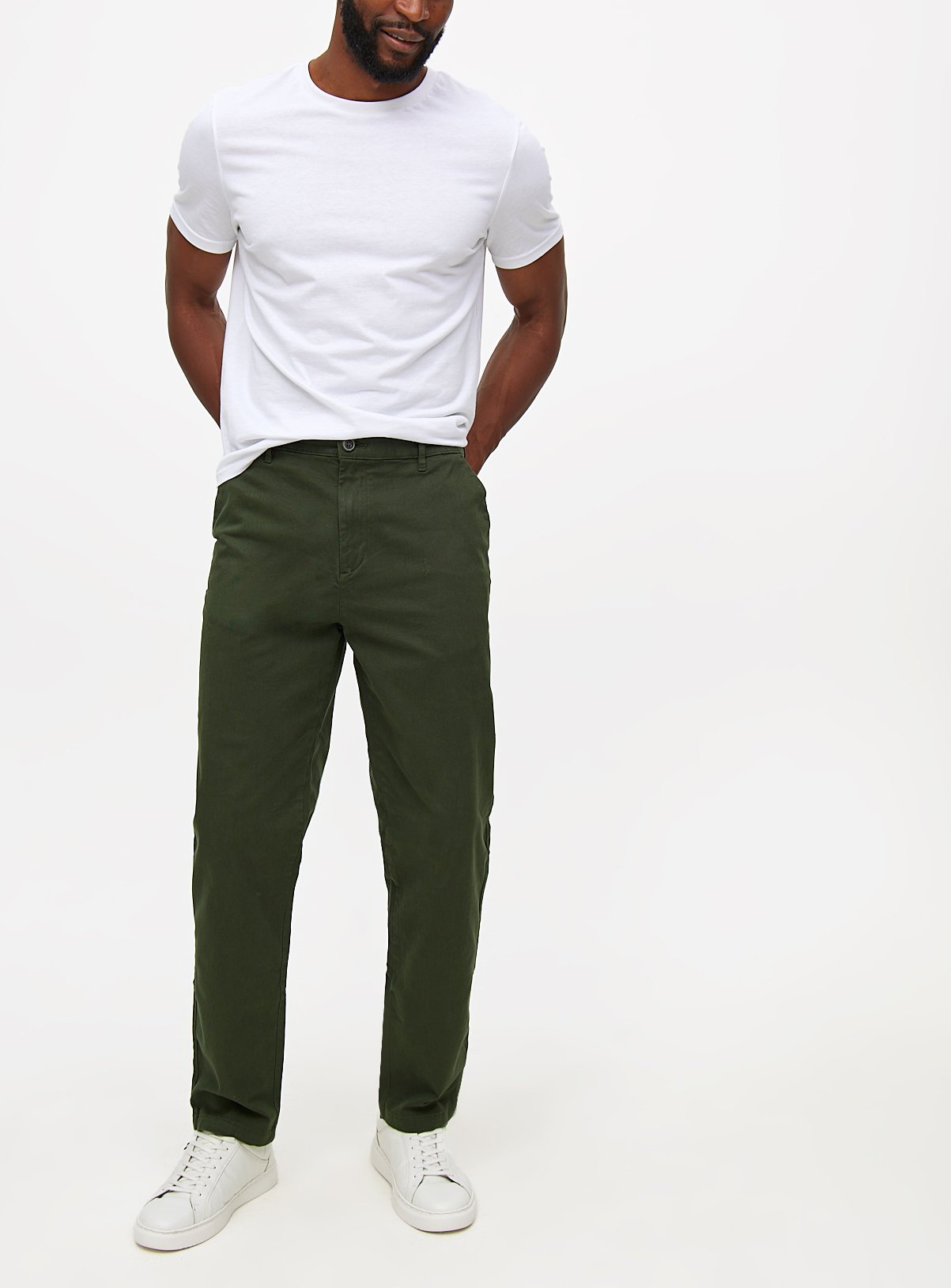 Khaki Straight Leg Chino Trousers 42L