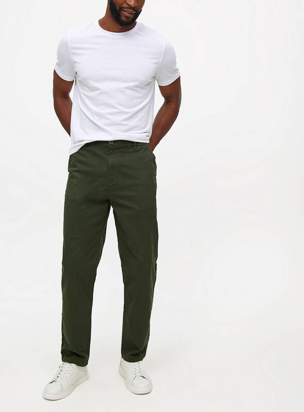 Khaki Straight Leg Chino Trousers 30R