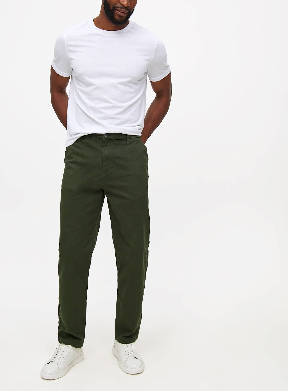 Khaki Straight Leg Chino Trousers 44L - Image 1
