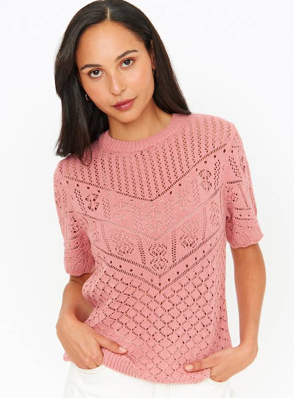 Pink Pointelle Scallop Sleeve Top  18
