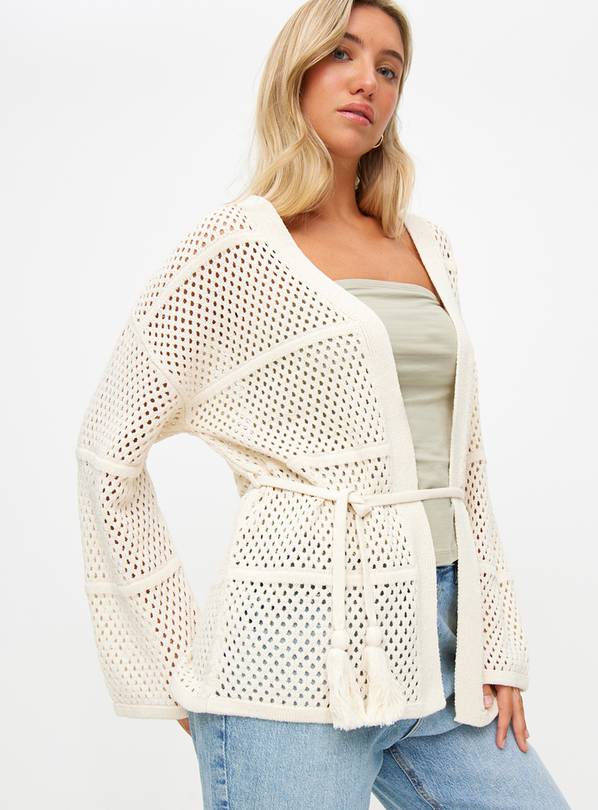 Cream Pointelle Tie Front Cardigan 18