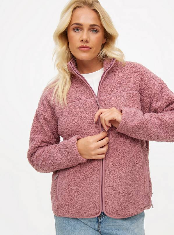 Lilac Pink Borg Fleece Zip-Through Jacket M