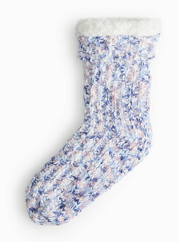 Blue Popcorn Knit Slipper Socks 4-8