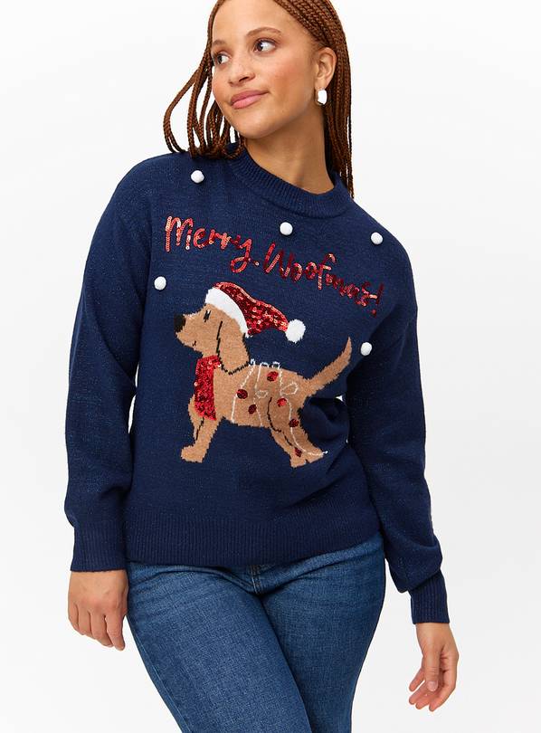 Navy Merry Woofmas Christmas Jumper 10