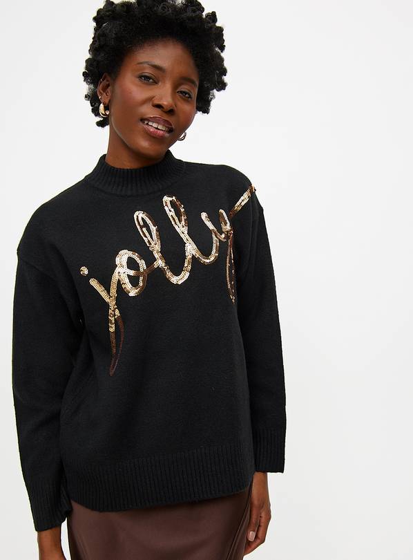 Sequin Jolly Slogan Christmas High Neck Jumper 8