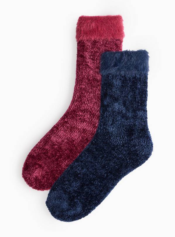 totes® Berry Red & Navy Cosy Chenille Socks 2 Pack 4-8