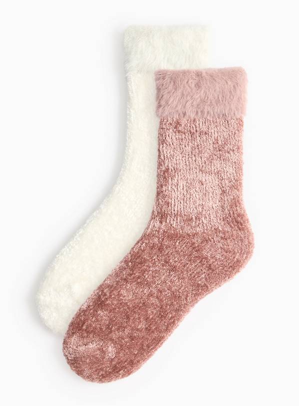 Pink & Cream Chenille Socks 2 Pack 4-8