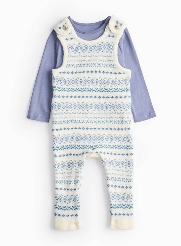 Blue Fair Isle Knitted Dungarees & Top Set 9-12 months