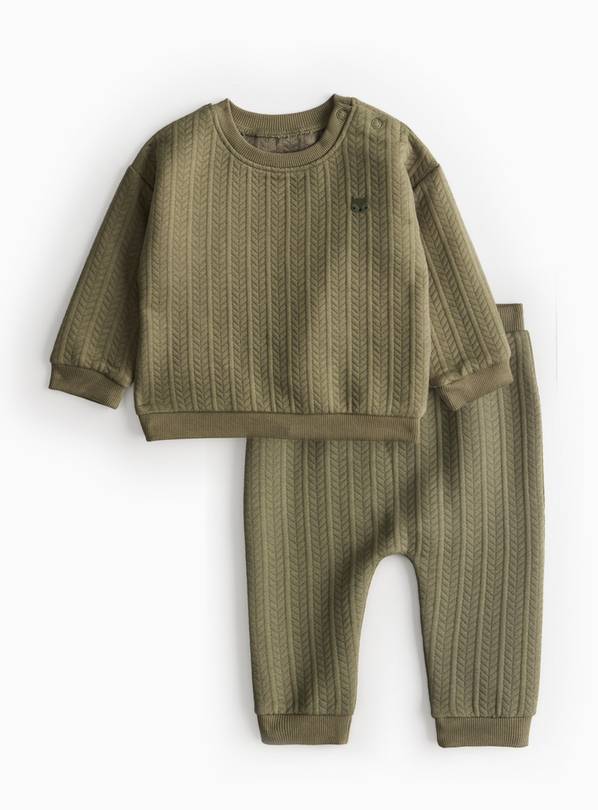 Khaki Quilted Sweatshirt & Bottoms Set 3-6 months