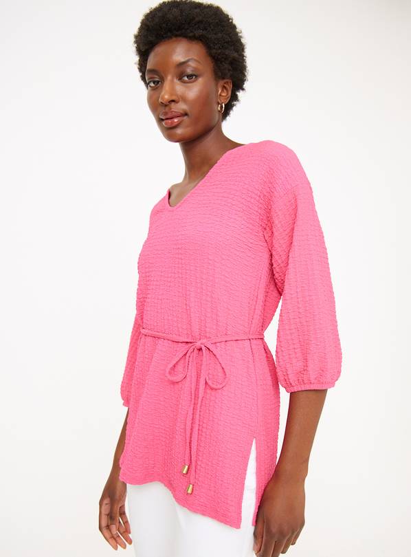 Pink V Neck Tie Waist Tunic Top  8