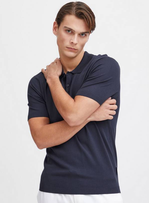 CASUAL FRIDAY Navy Knitted Polo Shirt L