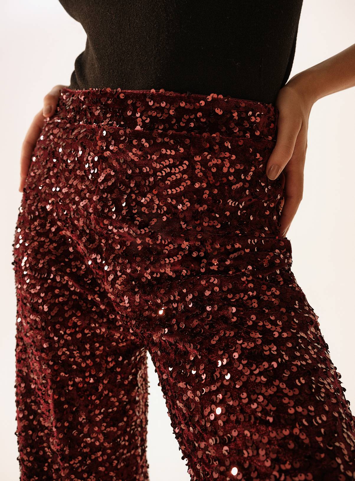 Burgundy Sequin Embellished Wide Leg Trousers  10L - Image 3