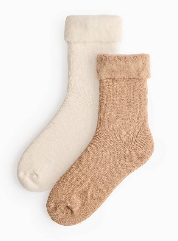 Cream & Beige Brushed Thermal Socks 2 Pack 4-8