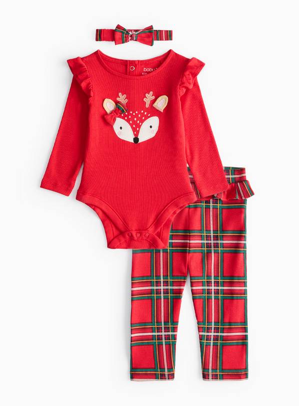 Red Deer Christmas Bodysuit Set Up to 3 mths