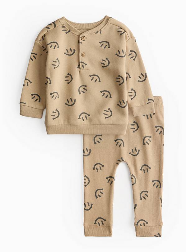 Beige Smiley Face Print Sweatshirt & Leggings Set 12-18 months