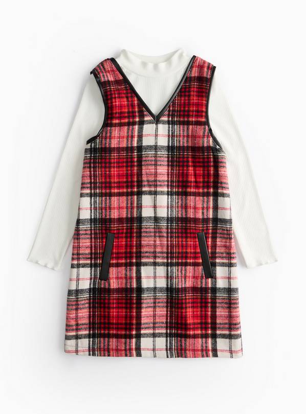 Red Check Pinafore Dress & Top Set 11 years