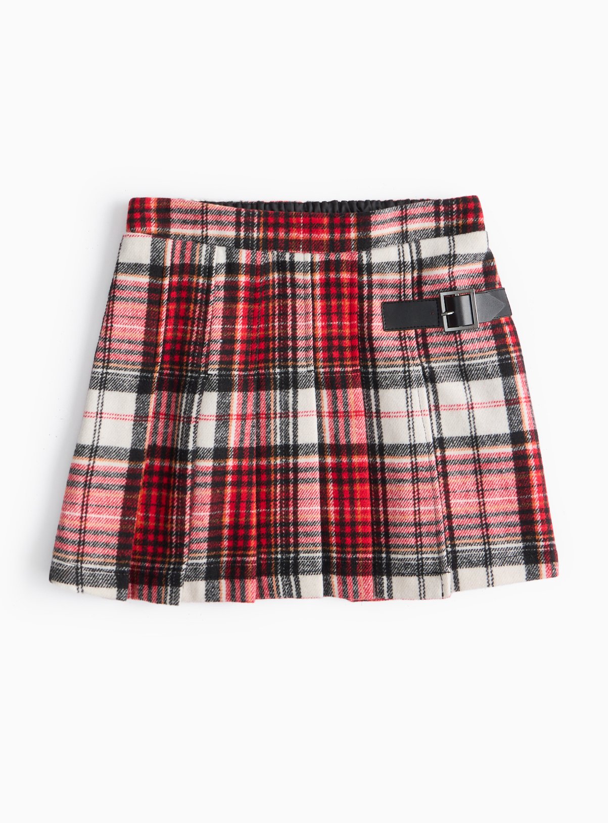 Red Check Pleated Skirt With Buckle 10 years