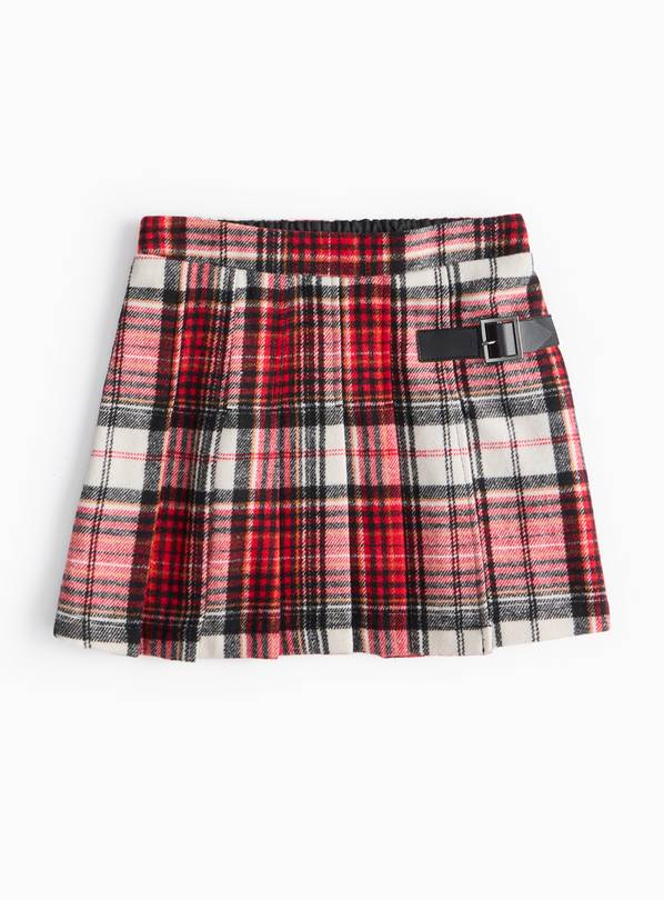 Red Check Pleated Skirt With Buckle 6 years