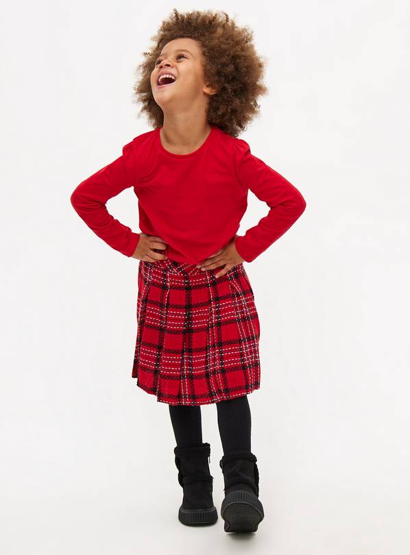 Red Check Boucle Skirt & Tights Set 6-7 years