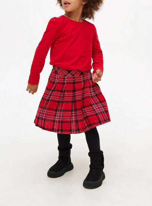 Red Check Boucle Skirt & Tights Set 3-4 years