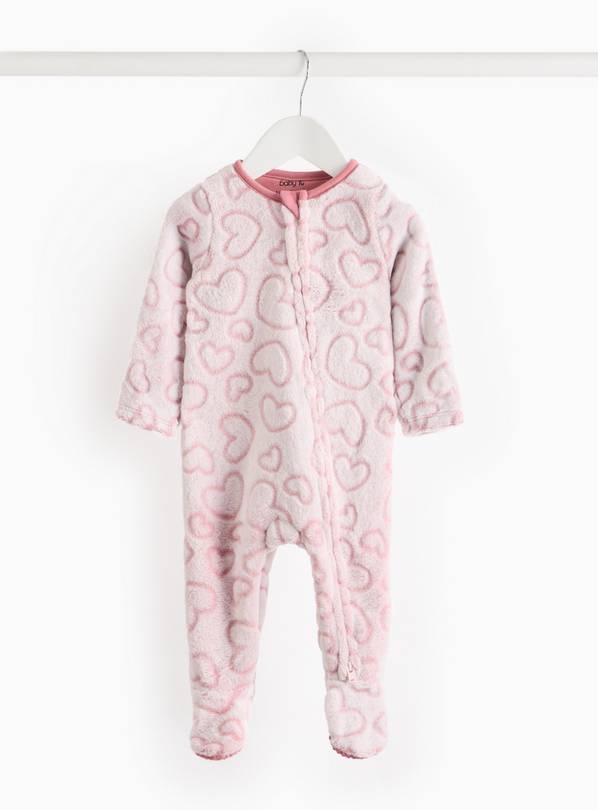 Pink Jacquard Heart Zip Through Fleece Sleepsuit 6-9 months