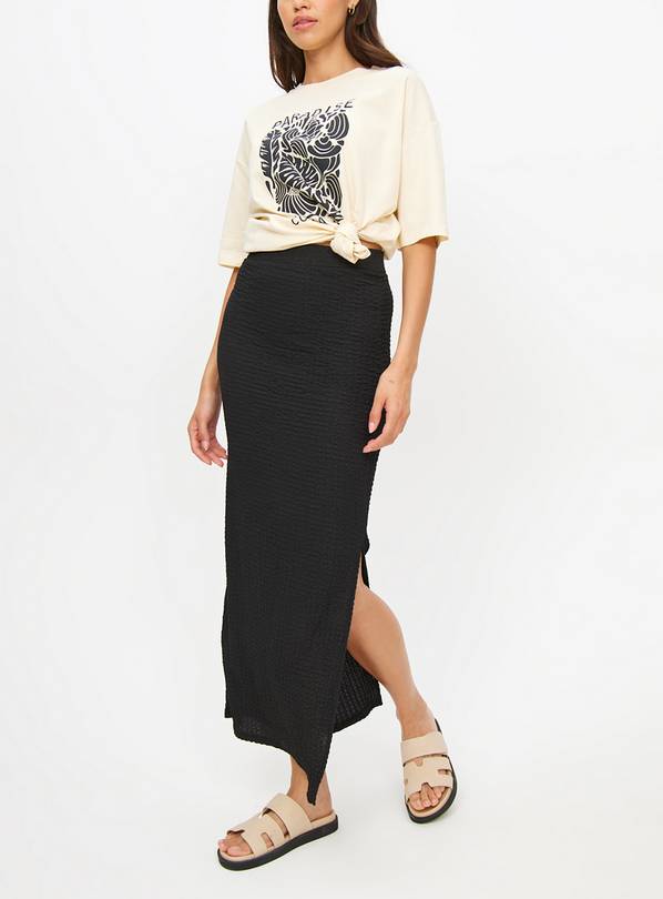 Black Textured Side Split Midaxi Skirt 18