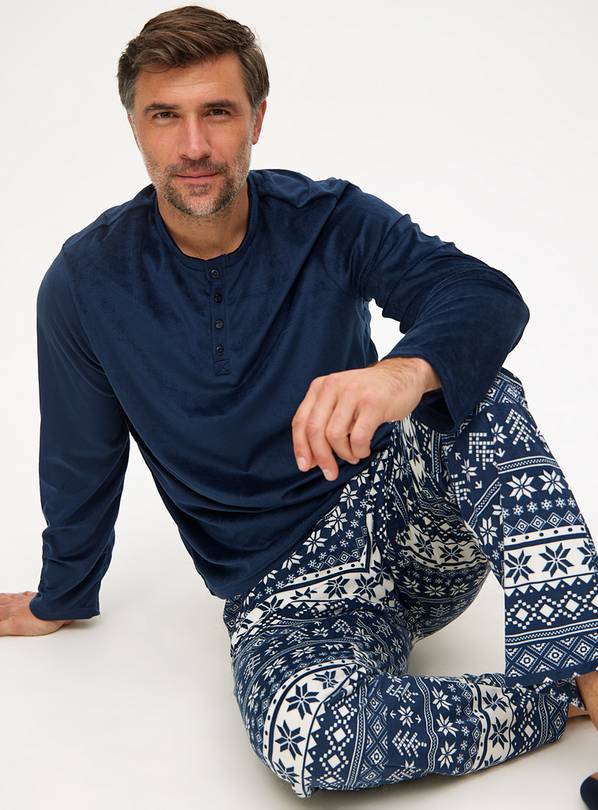 Navy Fair Isle Fleece Pyjamas S