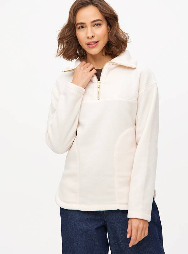 Cream Quarter-Zip Fleece Jumper L