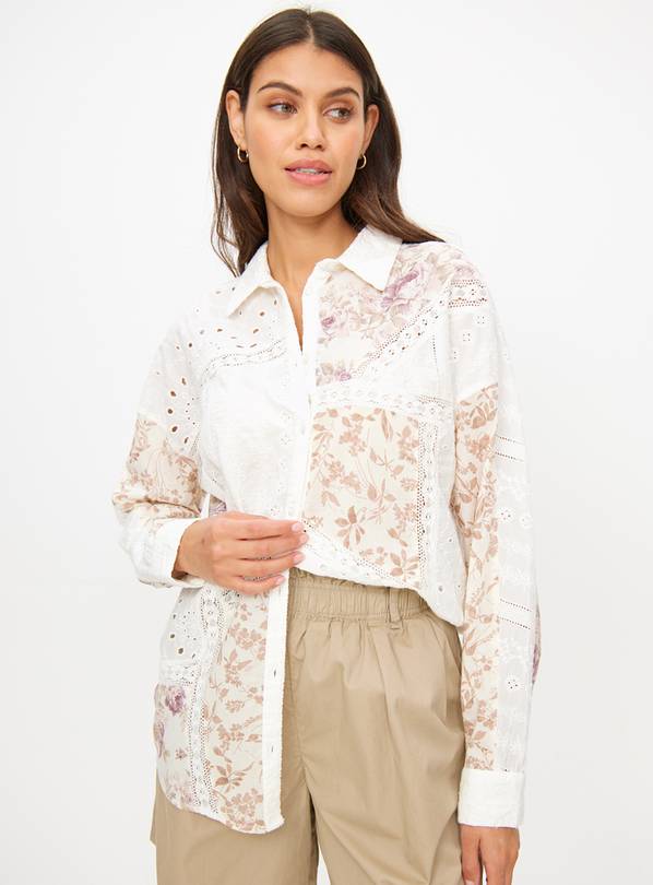 Cream Patchwork Broderie Long Sleeve Shirt 10