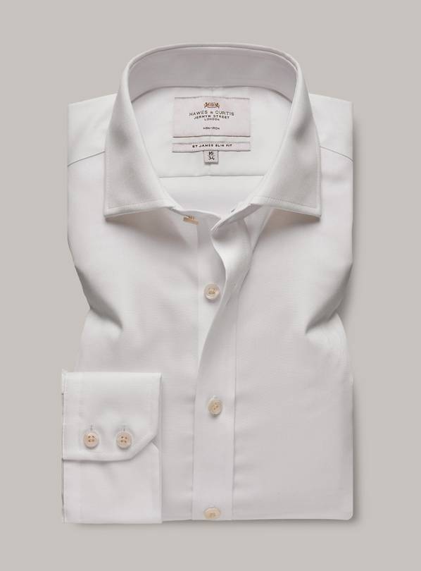  HAWES & CURTIS White Twill Windsor Collar Slim Fit Shirt 15.5 - 35