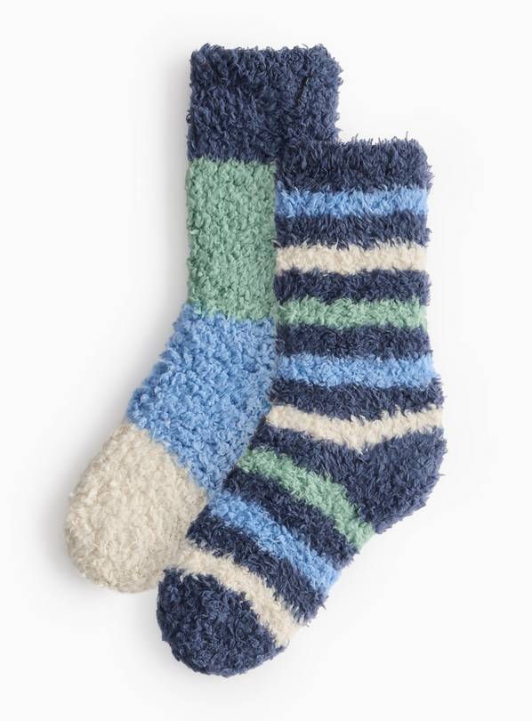 Block Stripe Fluffy Cosy Socks 2 Pack 6-8.5