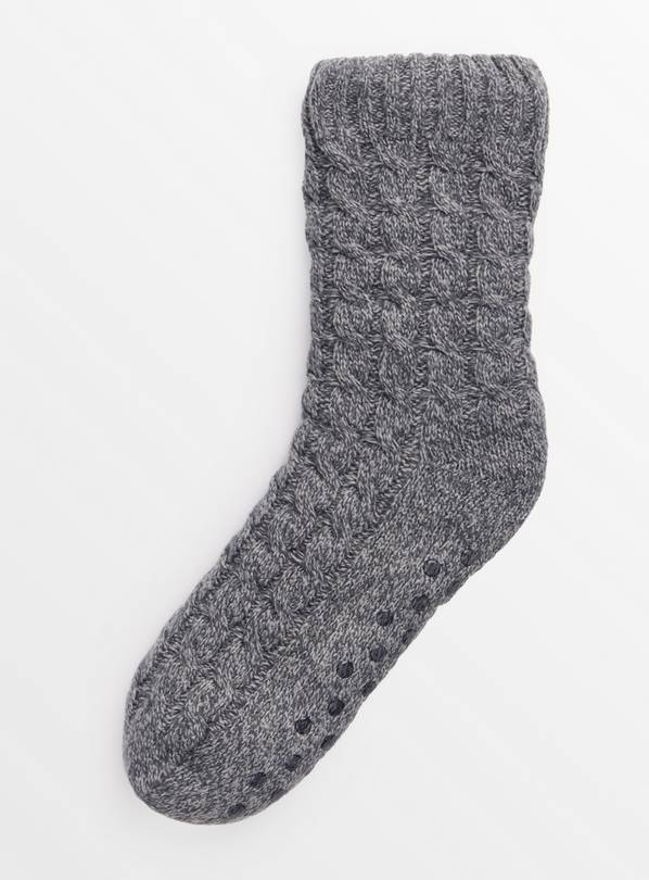 Grey Cable Knit Cosy Slipper Socks 6-11