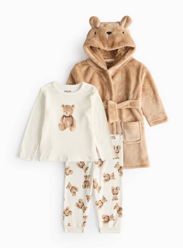 Teddy Bear Pyjamas & Dressing Gown Set  3-6 months