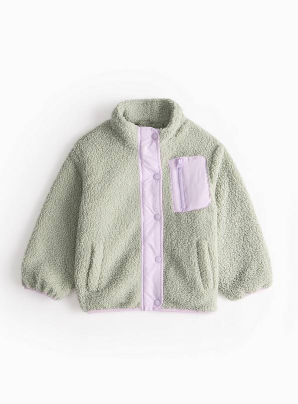 Sage Green Contrast Trim Borg Jacket 5-6 years