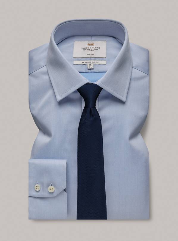  HAWES & CURTIS Blue Twill Slim Shirt 16.5 - 37