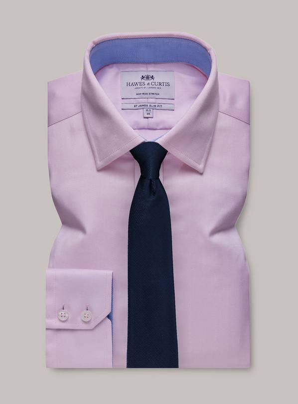  HAWES & CURTIS Pink Herringbone Slim Shirt Contrast Detail 15.5 - 35