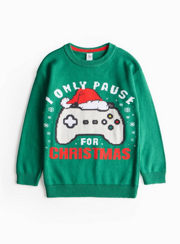 Green Christmas Gaming Print Knitted Jumper 8 years