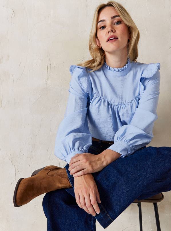 EVERBELLE Blue Ruffle Detail Long Sleeve Blouse 8