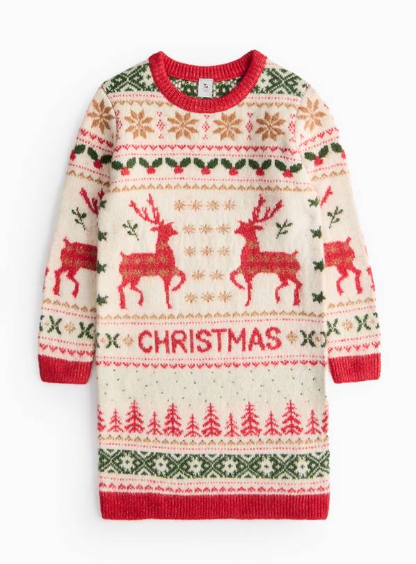 Christmas Reindeer Traditional Knitted Dress 12 years