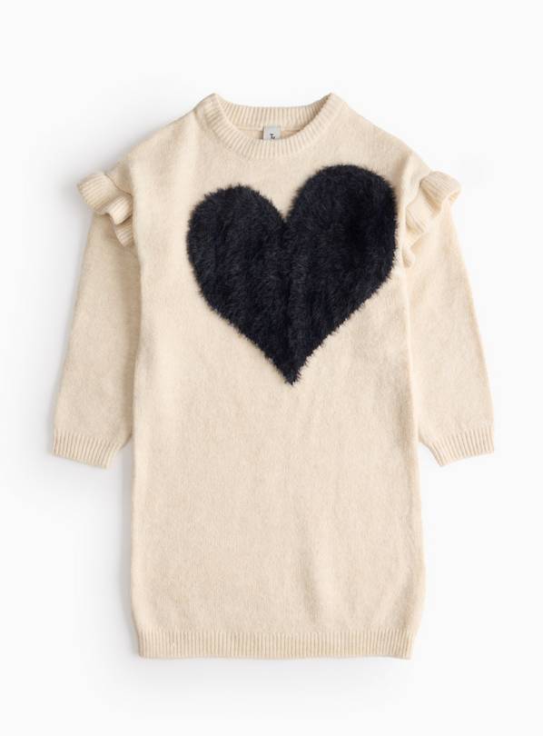 Cream Heart Design Knitted Jumper Dress 9 years