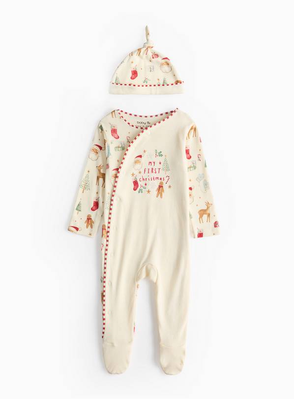 My First Christmas Sleepsuit & Hat Set 3-6 months