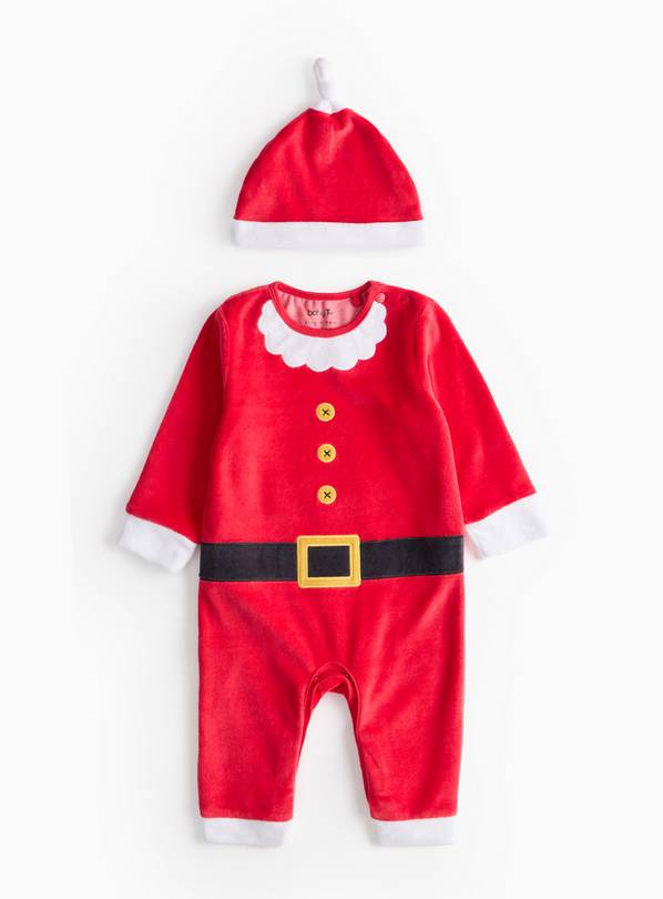 Santa Velour Sleepsuit & Hat  3-6 months