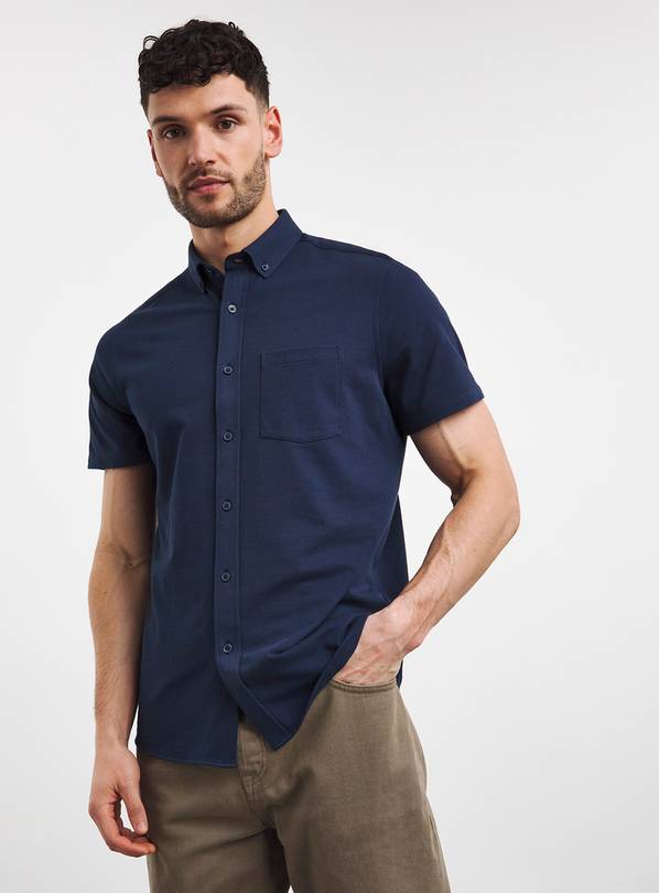 JACAMO Button Down Pique Shirt Navy 16.5