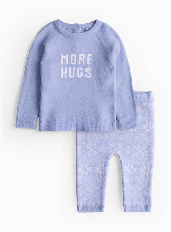 Blue More Hugs Knitted Jumper & Bottoms Set Up to 3 mths