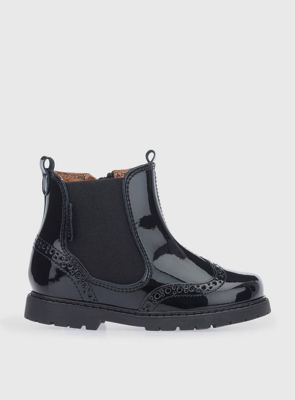 START-RITE Chelsea Brogue Black Patent Leather Zip Up School Boots 7 Infant