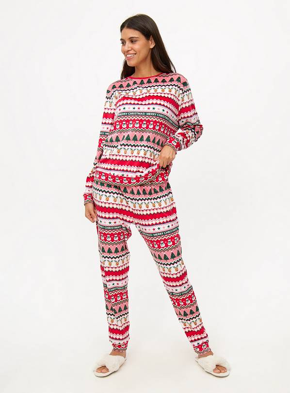 Red Festive Fair Isle Slinky Fleece Pyjamas XXL