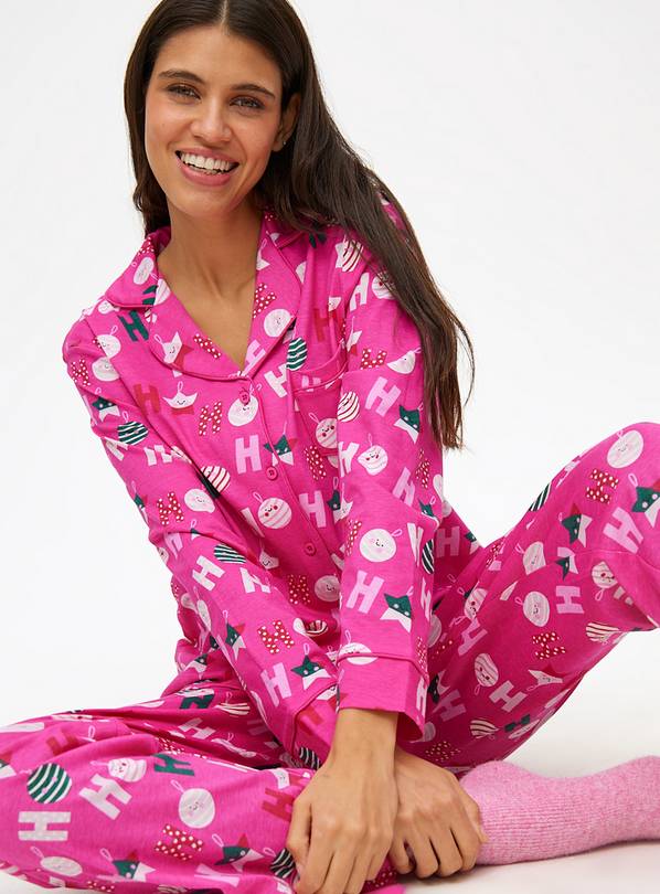 Mini Me Women's Pink Ho Ho Ho Bauble Traditional Christmas Pyjamas XXL