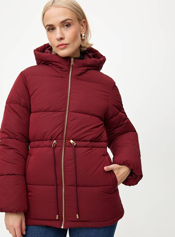 Plum Padded Tie-Waist Hooded Coat S