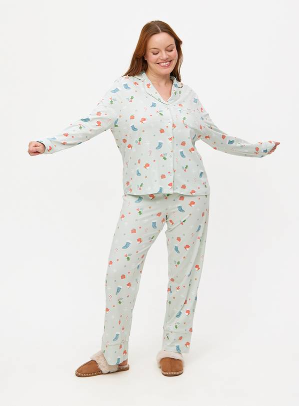 Light Blue Christmas Robin Print Long Sleeve Pyjamas S